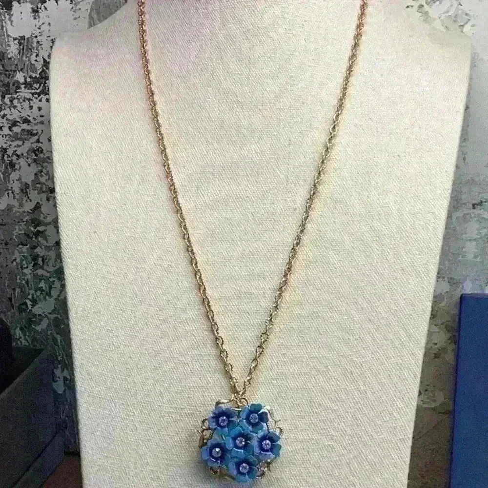 Avon Blue Flower Pendant Necklace and Brooch